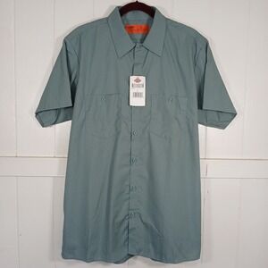 New Dickies Work Shirt Mens Large Sage Green Short Sleeve Garage Wear
